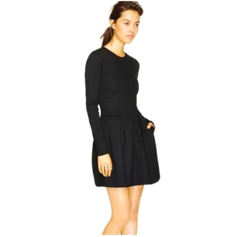 Aritzia Black Long-Sleeve Pleated Skater Dress